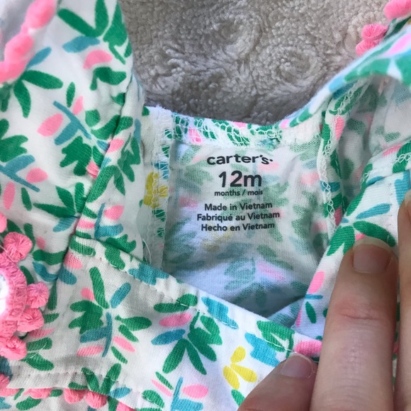 Carter’s Summer Romper Size 12 Months Green White - Picture 3 of 4